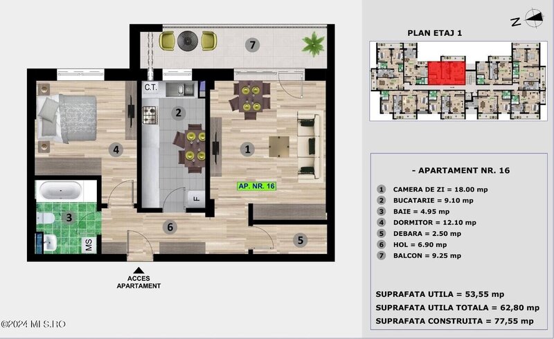 Mamaia Nord, apartament 2 camere, 62.8 mpt, comision 0%